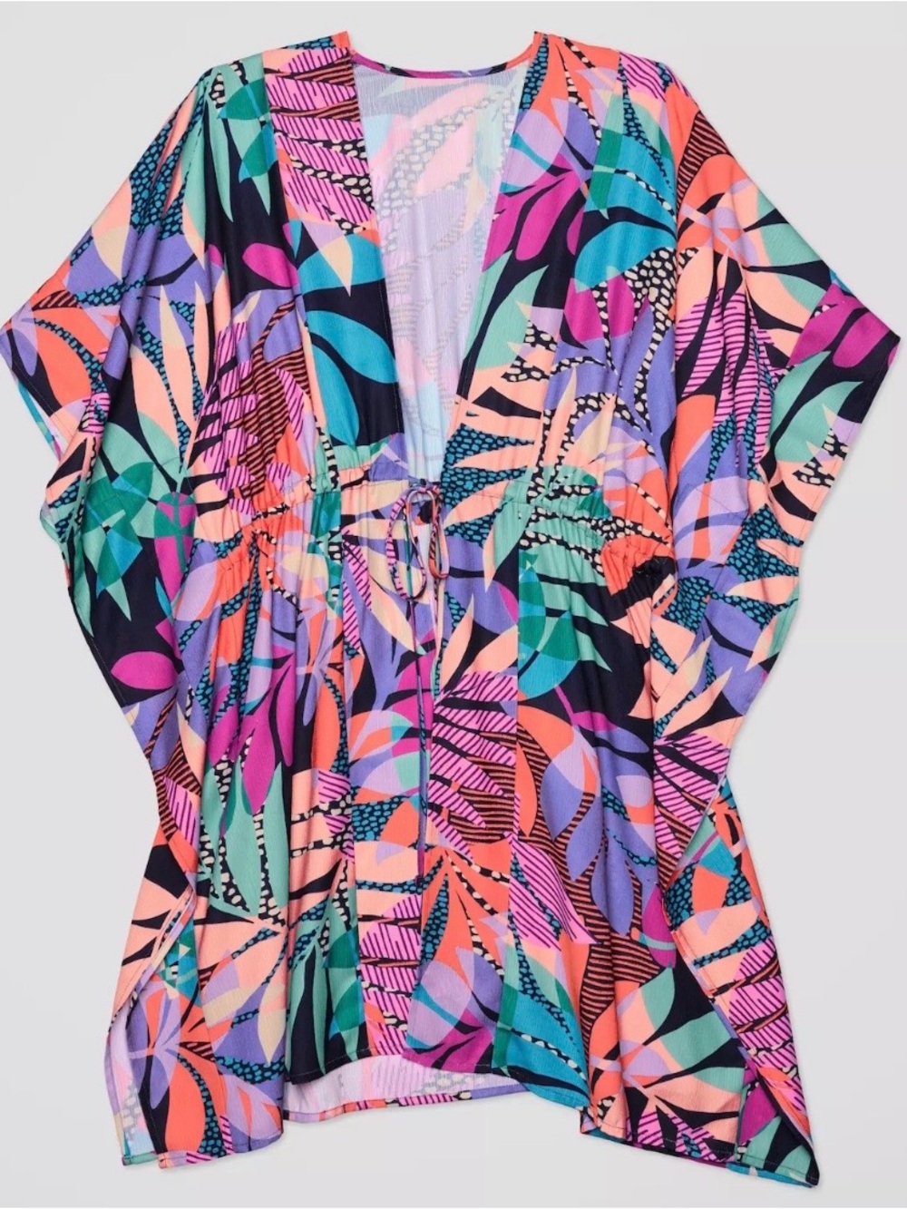 Plus Size Freshwater Front Tie Caftan Tunic Swim Cover Up